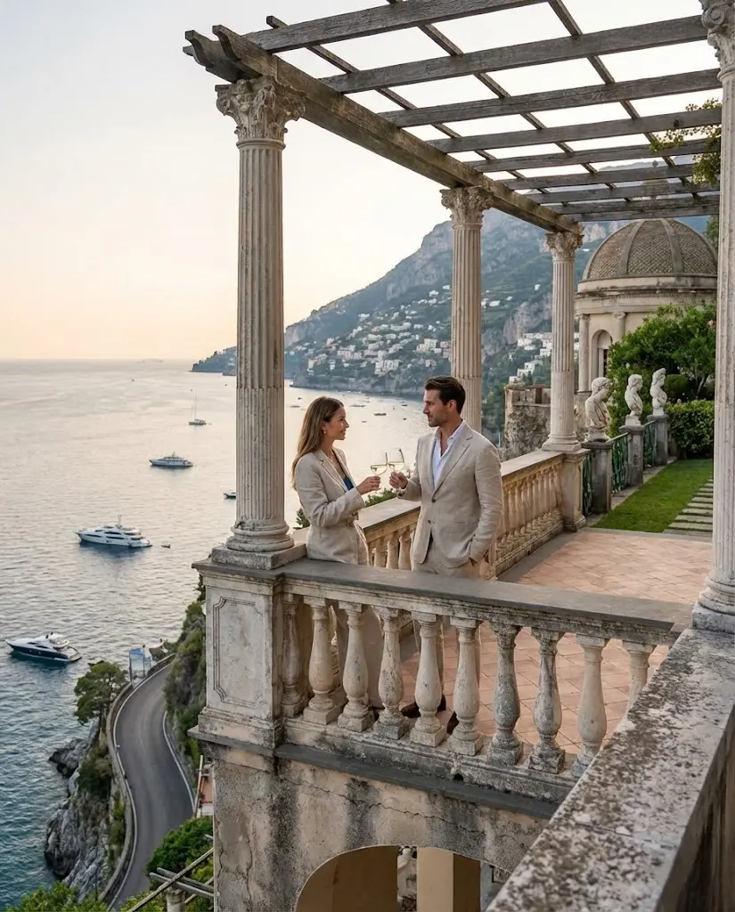 Roma og Amalfikysten med kystlinje og historisk arkitektur